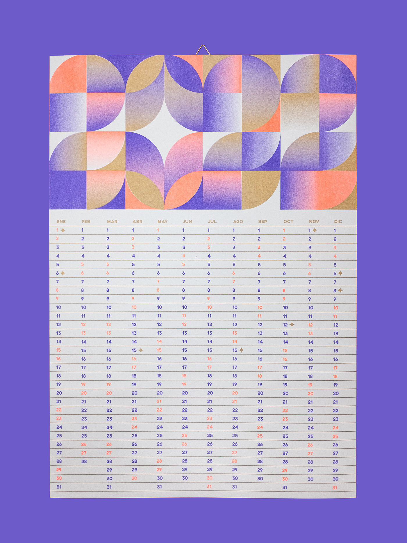 2022 Calendar calendar calendario Calendario 2022 One Page print design  risografia risograph color palette