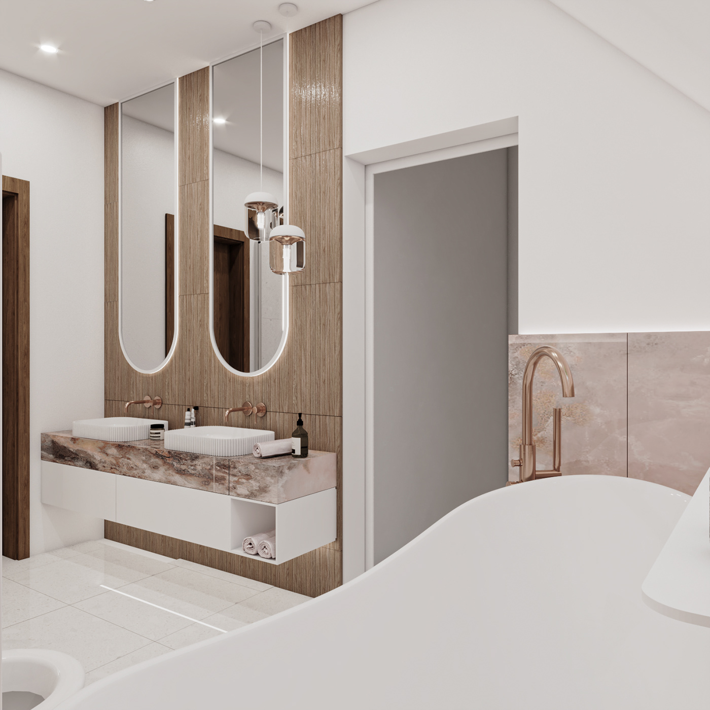 bathroom bathroom design Render vray visualization 3D copper tiles