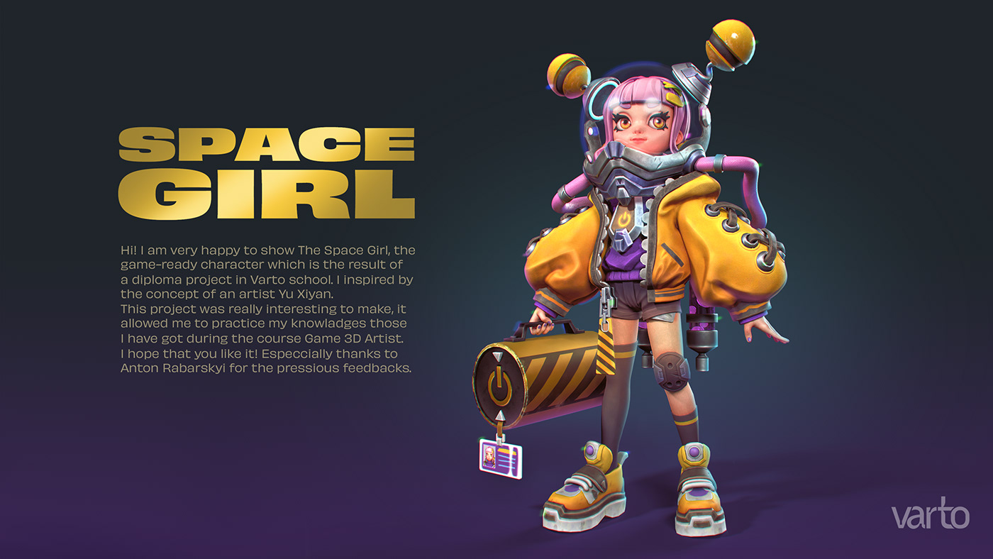 girl Character 3D model game stylized Space  astronaut props asset