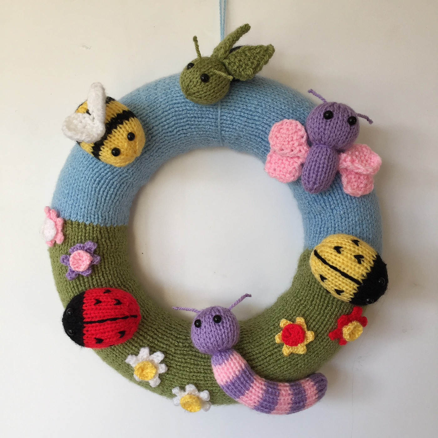 bees butterflies knitted insects Knitted toys knitters knitting knitting pattern design ladybirds springtime wreath
