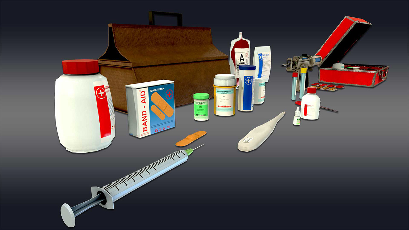 FirstAid firstaidkit 3D model 3D 3d modeling 3D Asset syringe health care Medical Kit