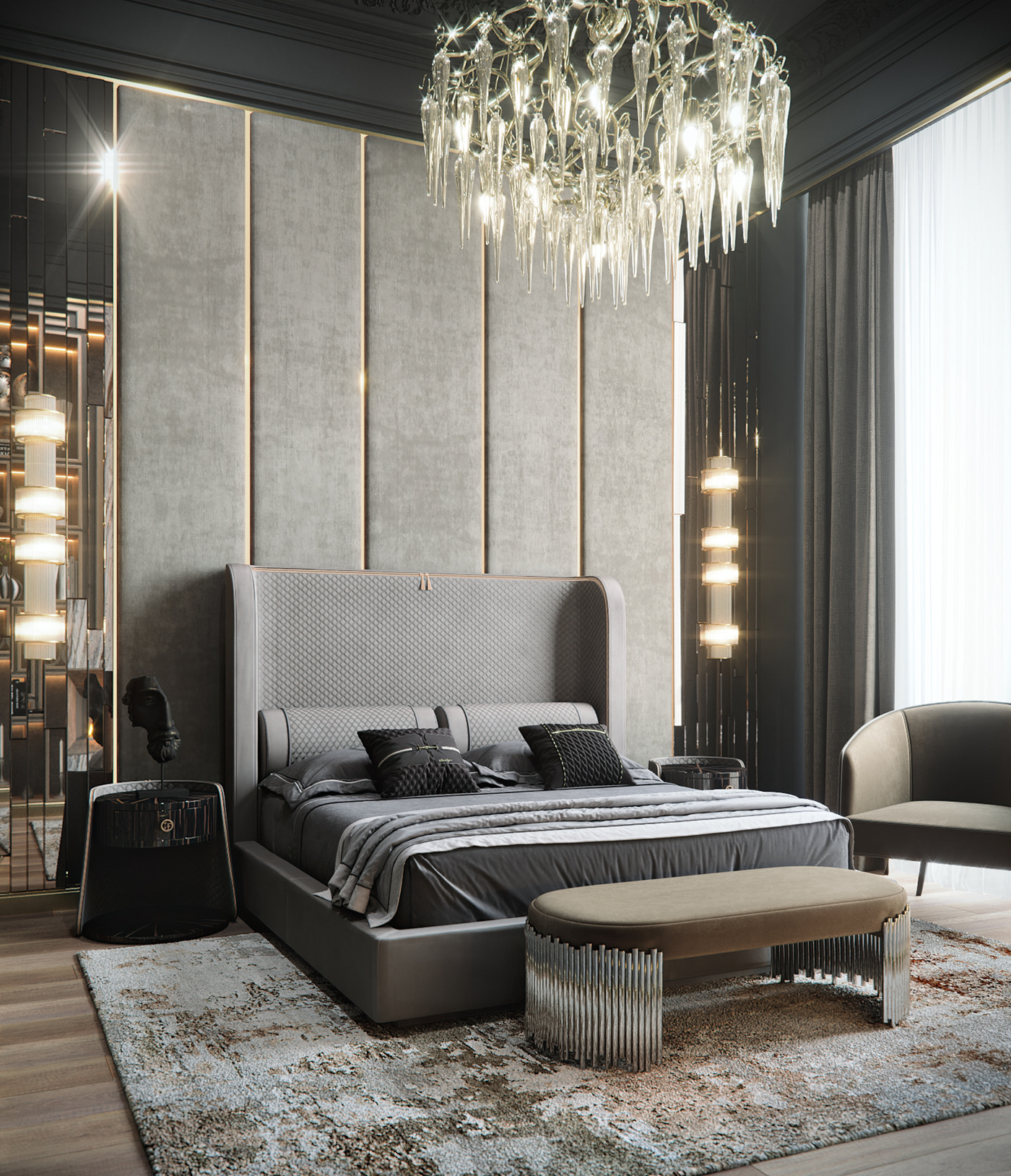 architecture bedroom design Interior visualization визуализация дизайн интерьер спальня