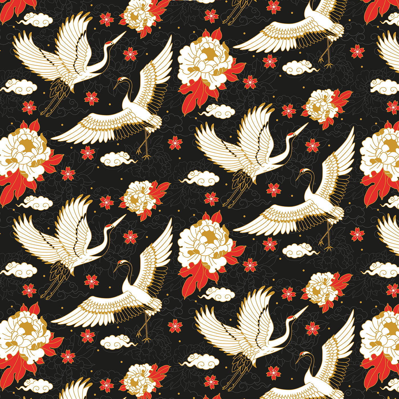 pattern Surface Pattern textile design  print and pattern pattern design  snakes cranes japanese Enamel Pin