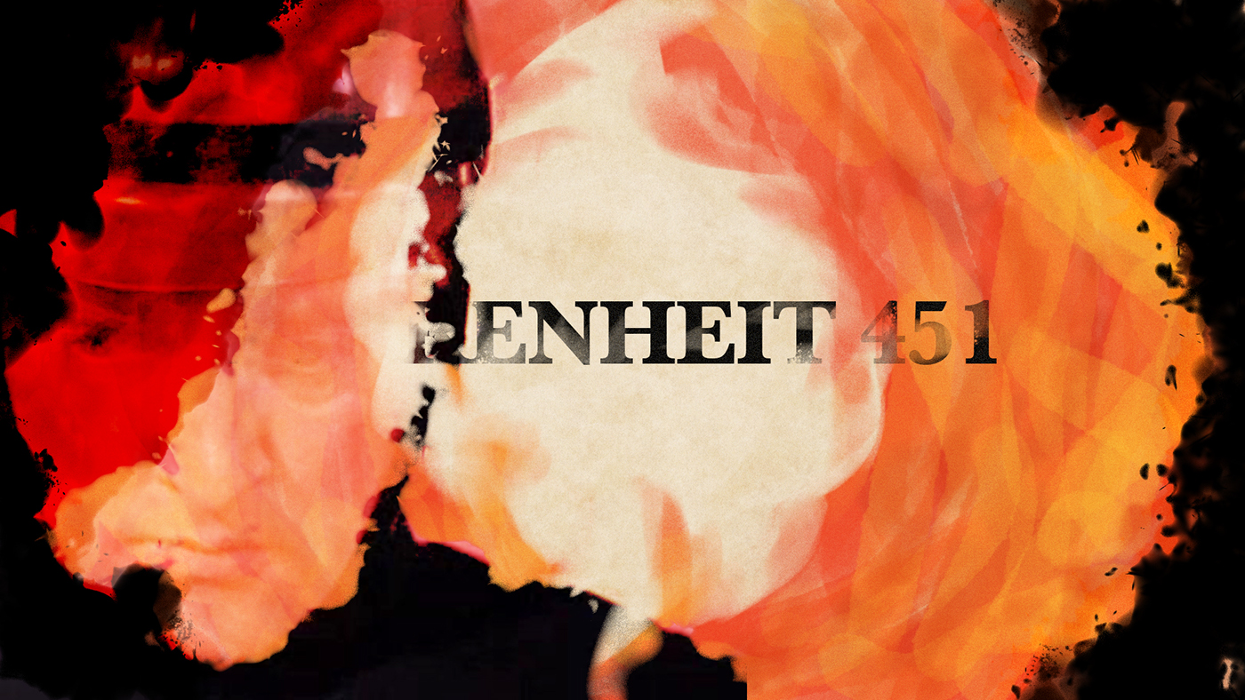 Fahrenheit 451 title sequence motion media fire Particular ink burn Flames book Sci Fi