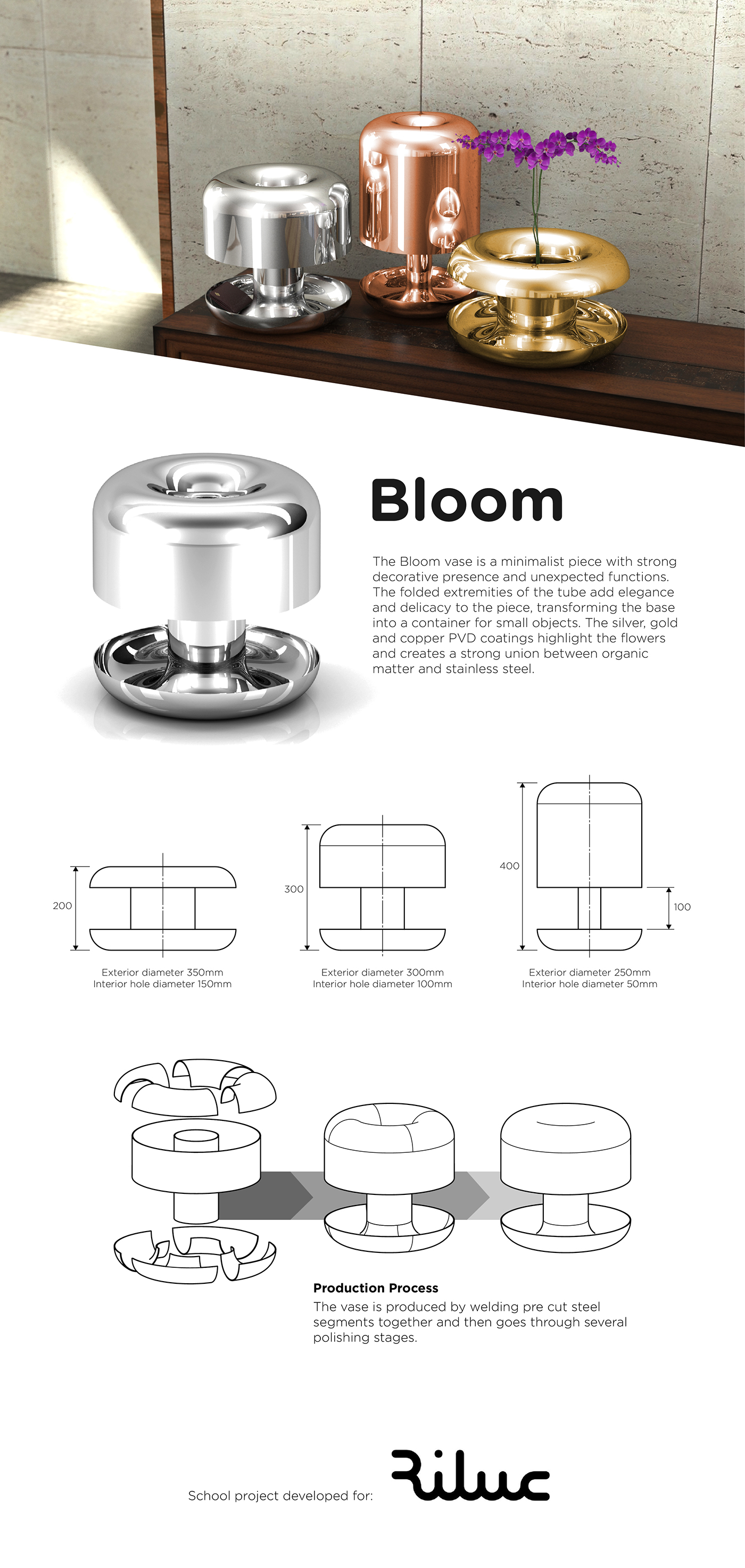 Vase industrial design  product design  steel decorative Stainless bloom