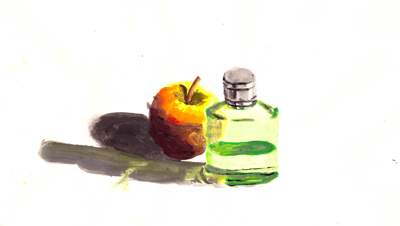 nature morte painting   watercolor parfum apple