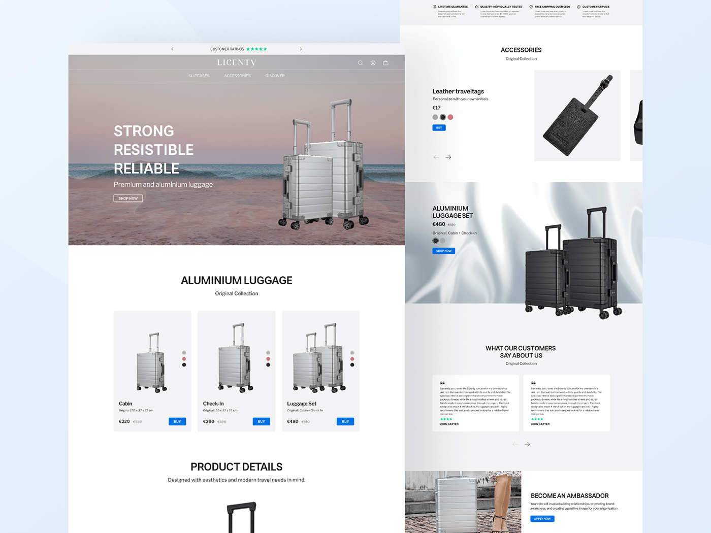 e-commerce e-Commerce website UI/UX UX design homepage landing page ui design suitcase Licenty
