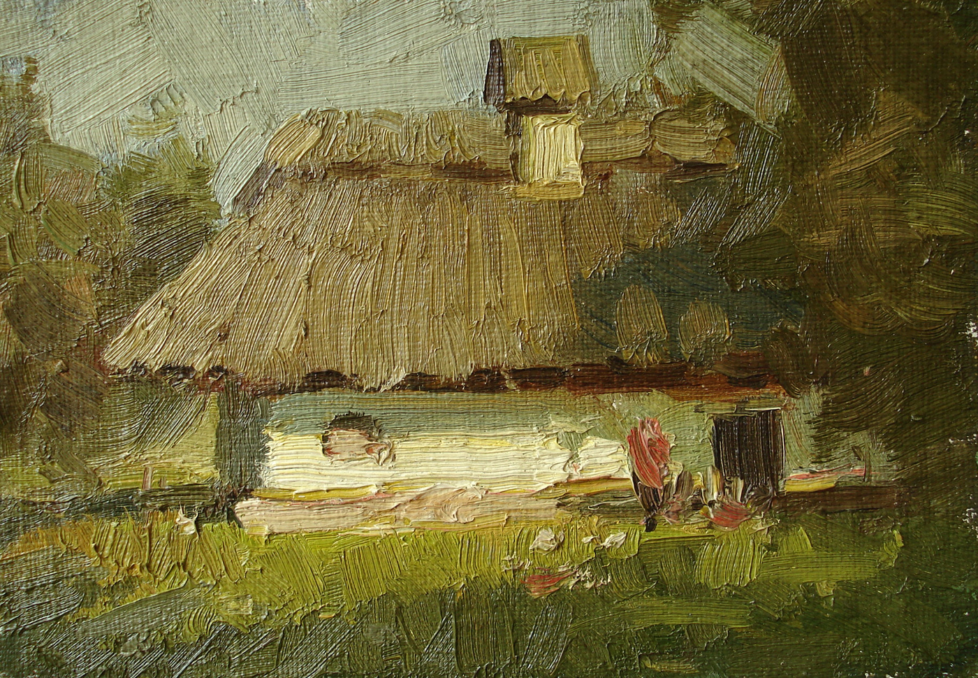 plein air Oil Painting oil on canvas ukraine traditional Ethnic village countryside hut pleinair