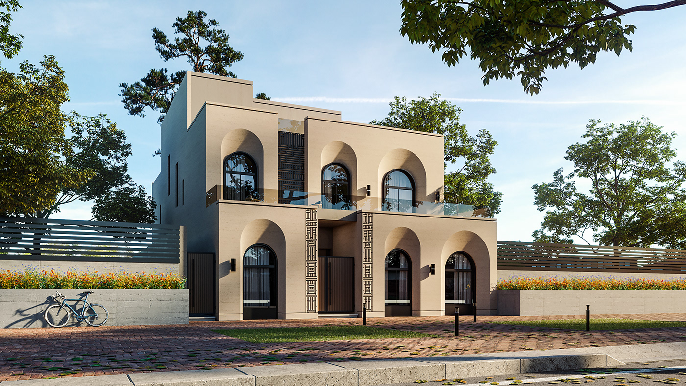 islamic Villa exterior design visualization architecture archviz Kuwait residential modern