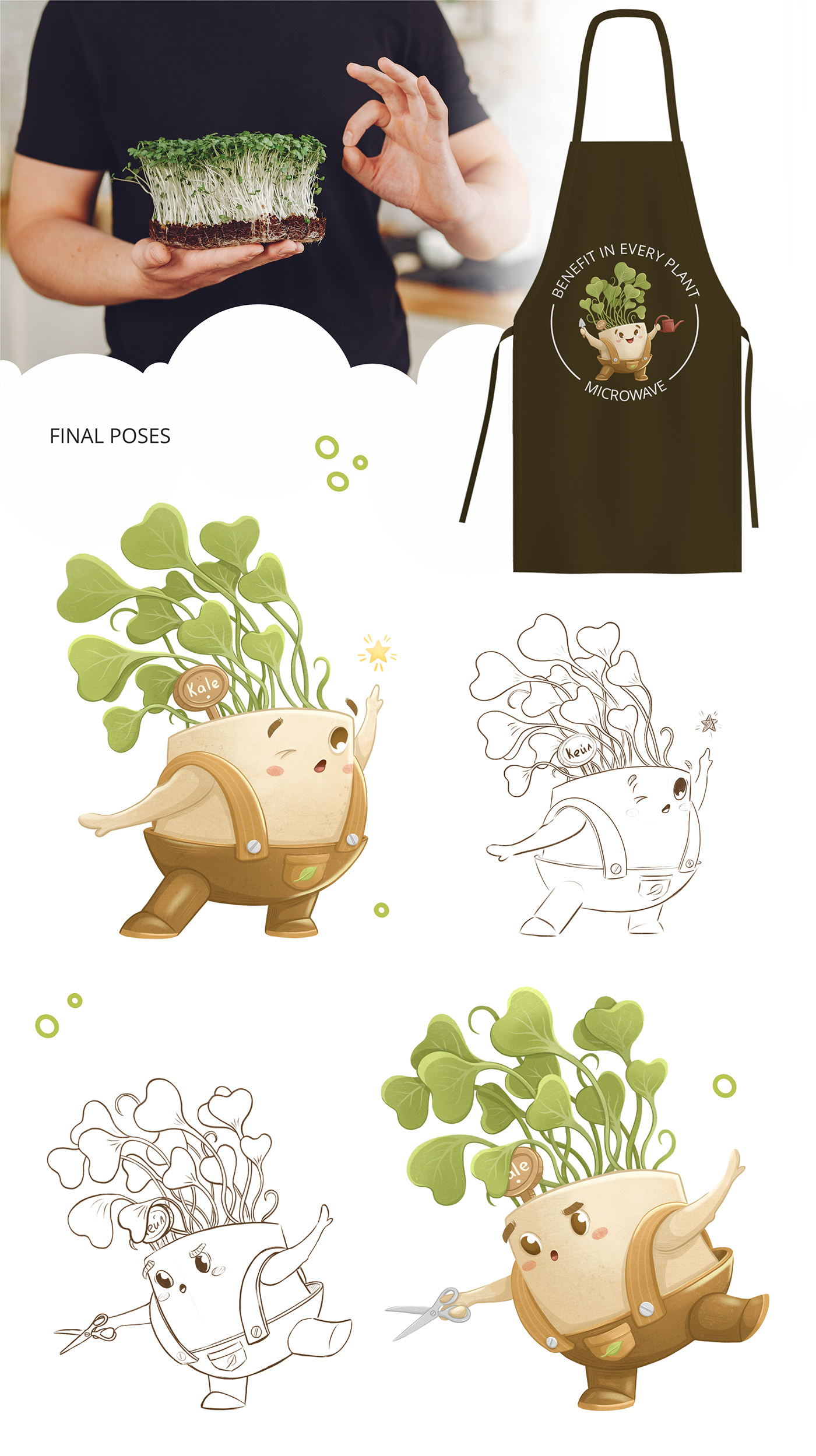 Mascot illustrations, character brand design microgreens