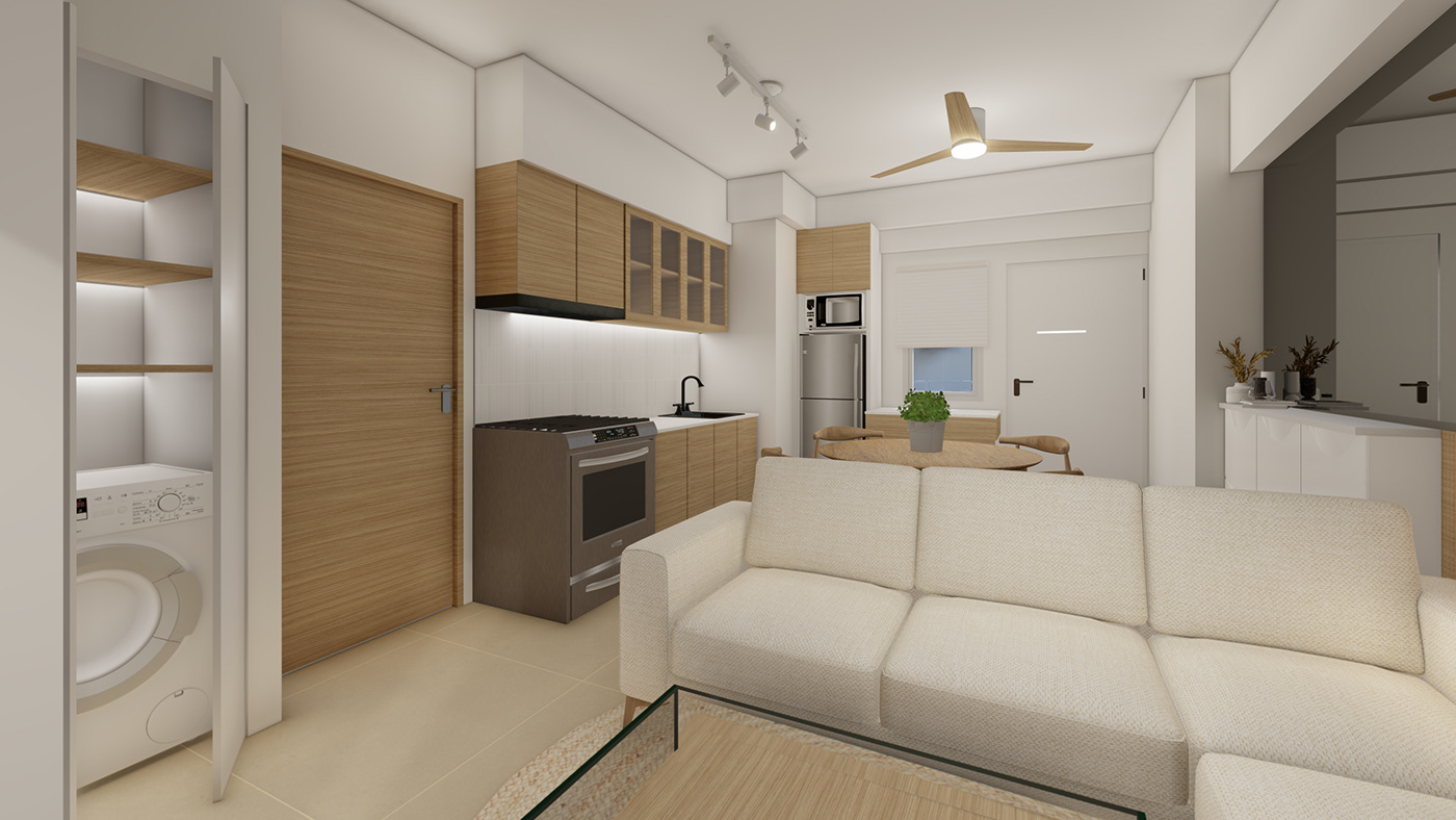 interior design  renovation visualization Render modern baby room wood whites CondoLiving