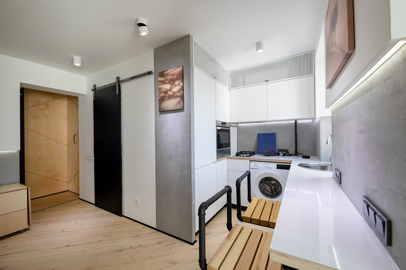 Дизайн маленькой гостинки в стиле minimal loft. 