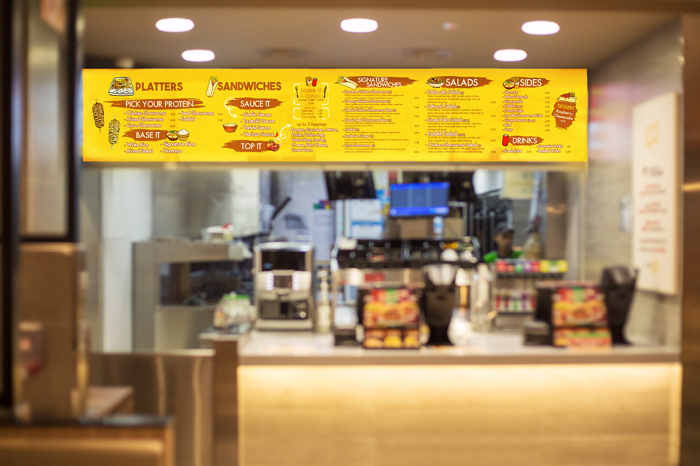 branding  doner express logo menu restaurant sandwich shawarma take away yellow