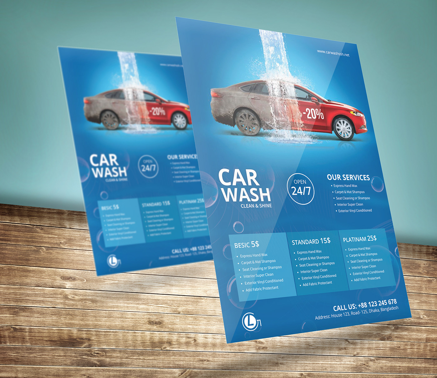 flyer ad marketing   car car wash design creative poster Mockup blue