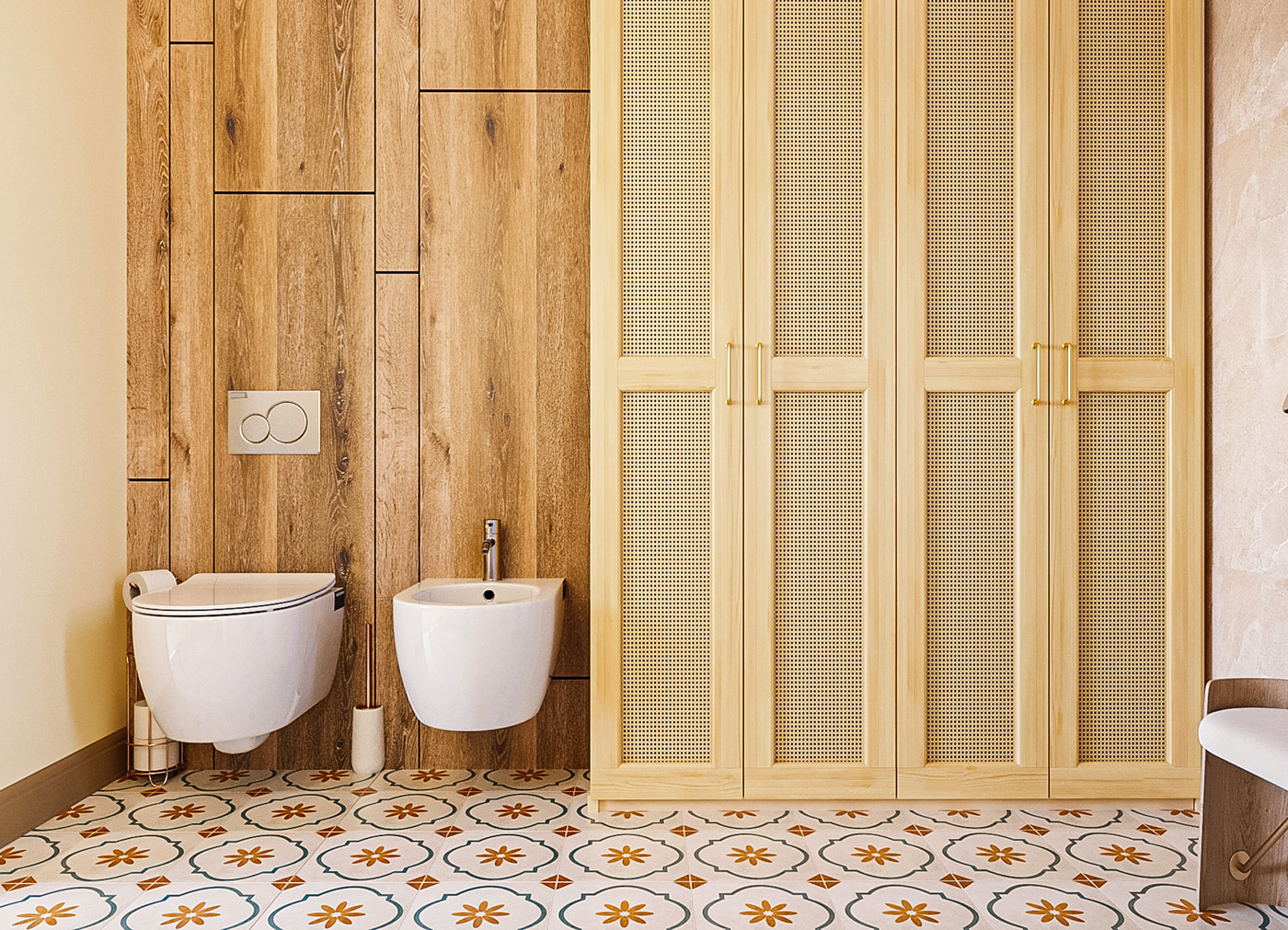 bathroom visualization interior design  modern tiles wood house Render Sink cozy beige