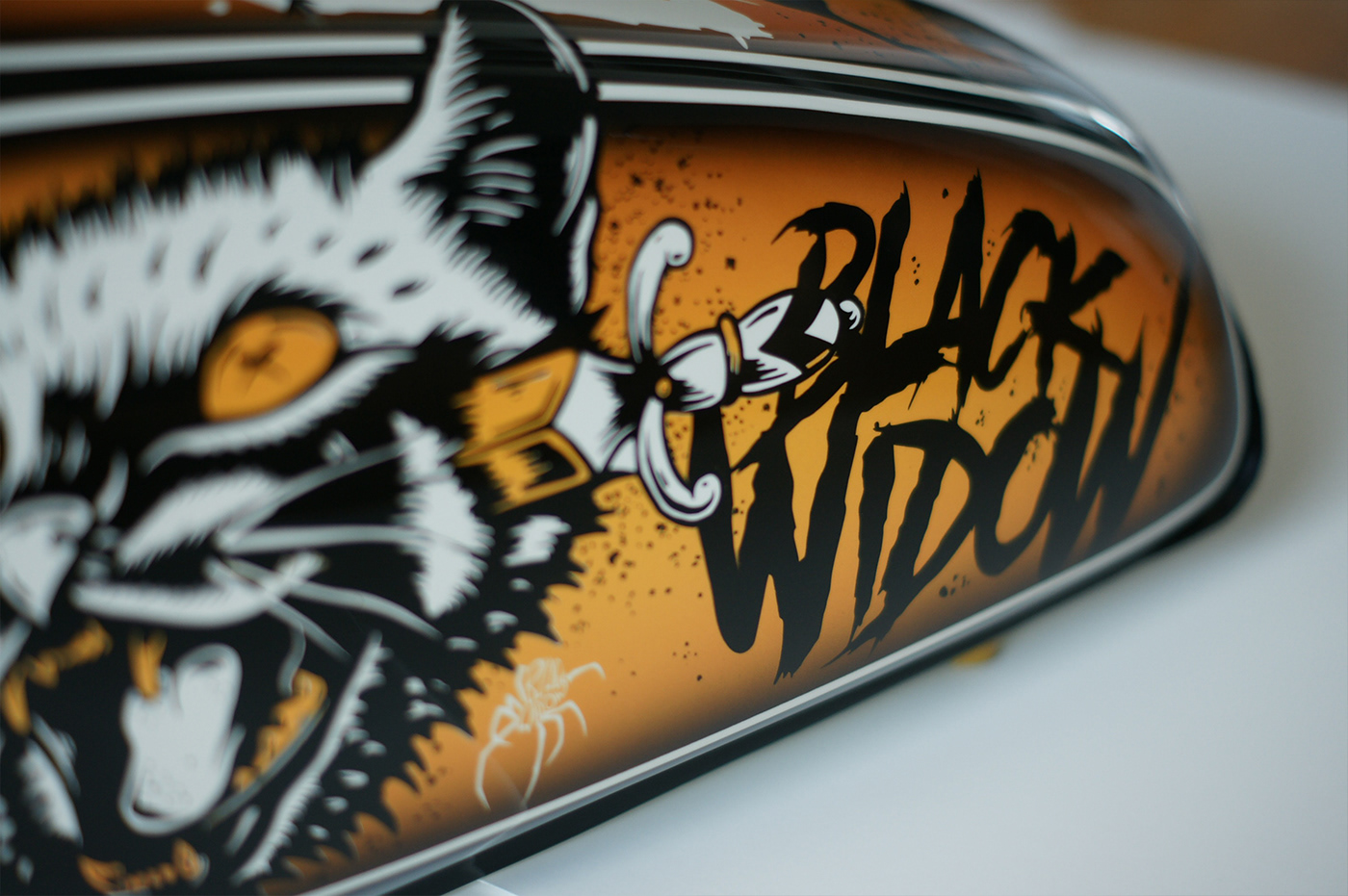 Rolling Chaos Gas tank  Cat dagger tattoo motorcycle art black widow paint Rats nine lives