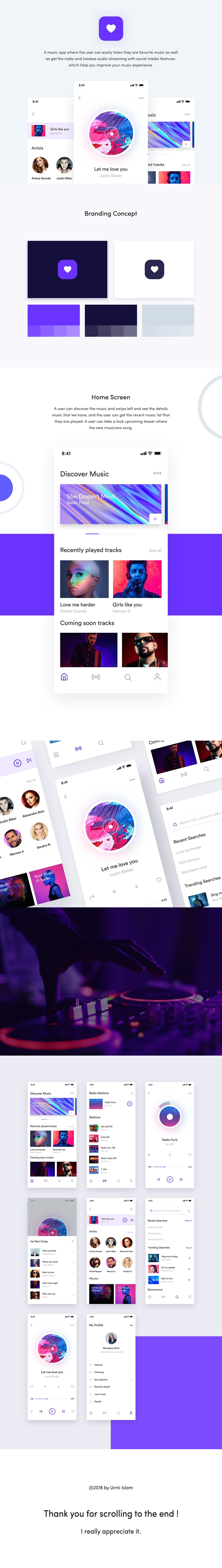 music app music player application ui design interface popular album popular genres player radio your music minimal app