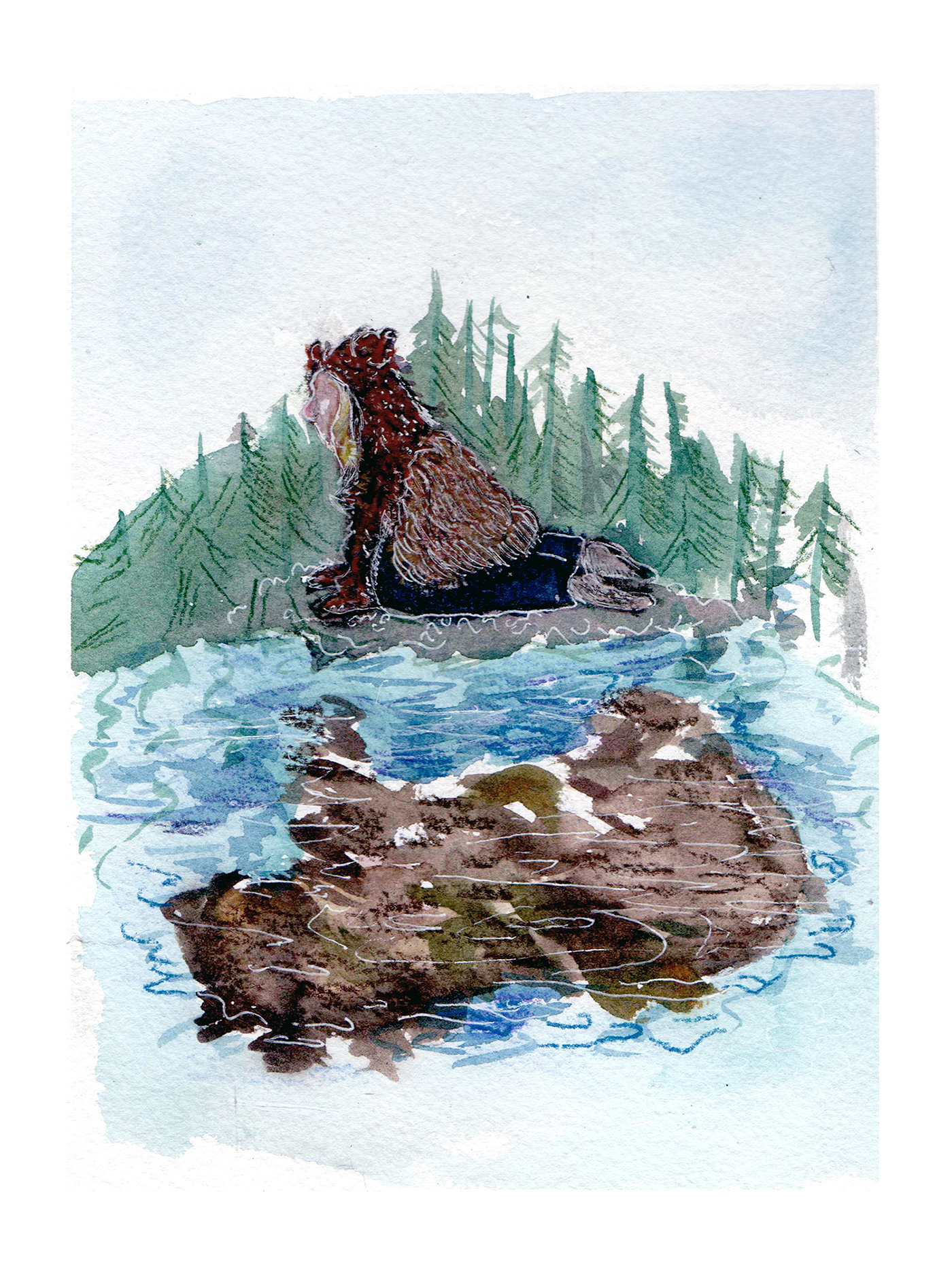 colored pencil watercolor concept design color Nature Grizzly Bear adventure girl bear
