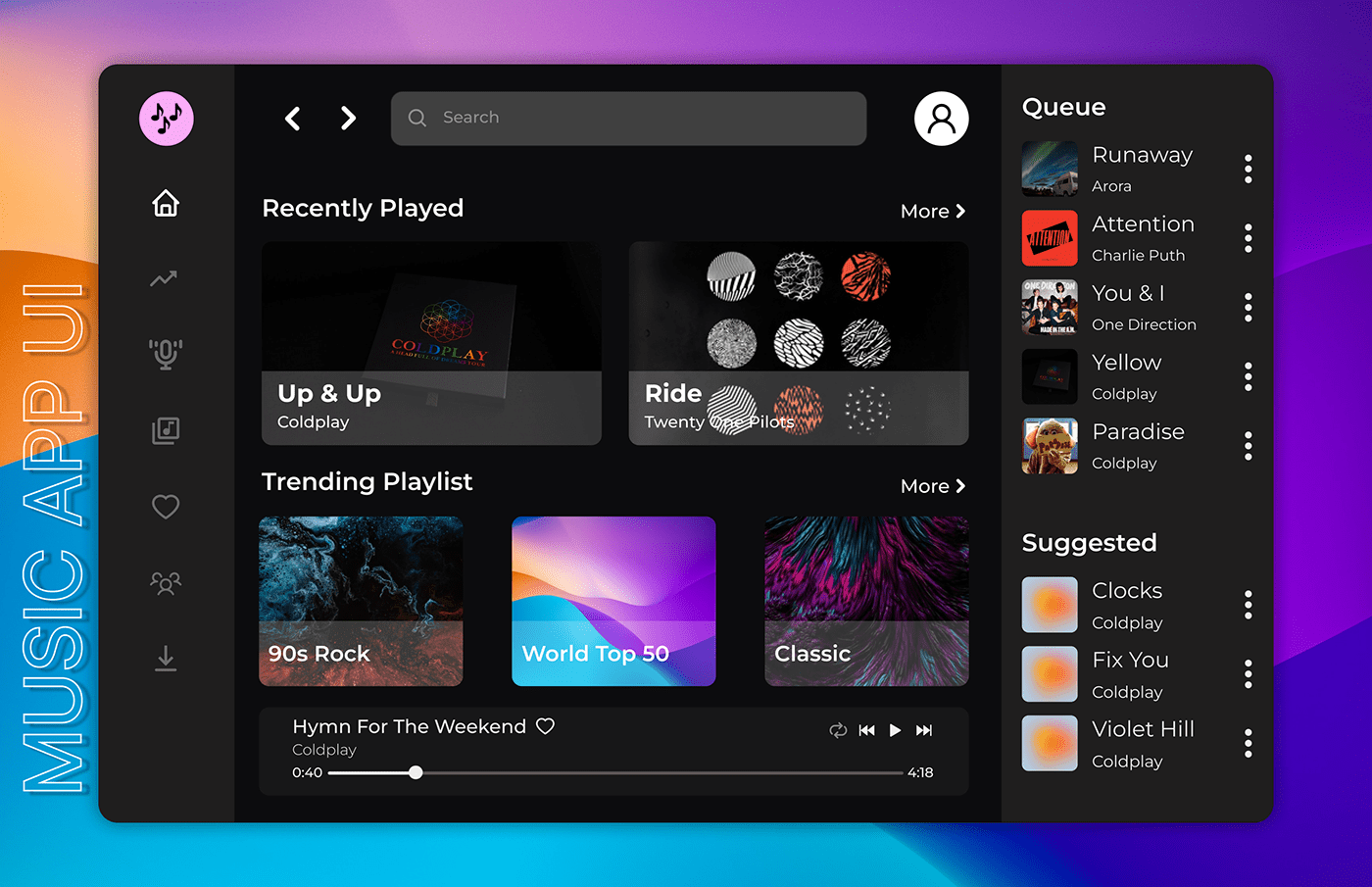 dashboard design Figma Music Player Music Player UI UI UI UX design user interface