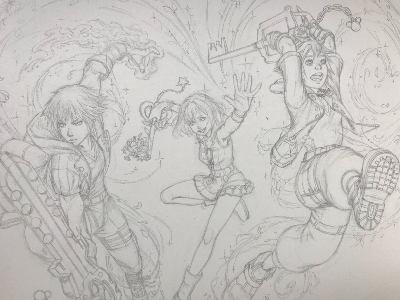 Final pencils for the drawing of the Kingdom Hearts friends from Destiny Islands.