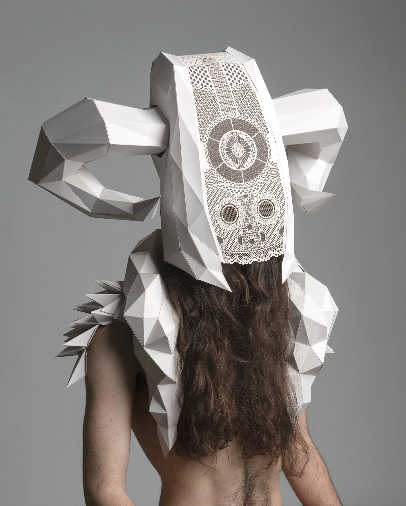 Arjo Wiggins paper craft mask viking laser cutting Helmet pattern contest edouard voyer Low Poly Horn