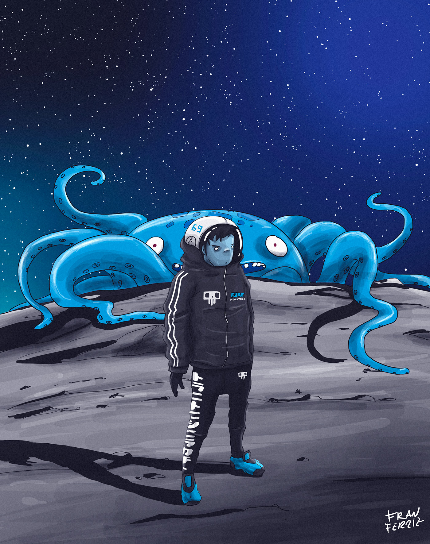 Drawing  ILLUSTRATION  Space  Scifi octopus astronaut characterdesign photoshop