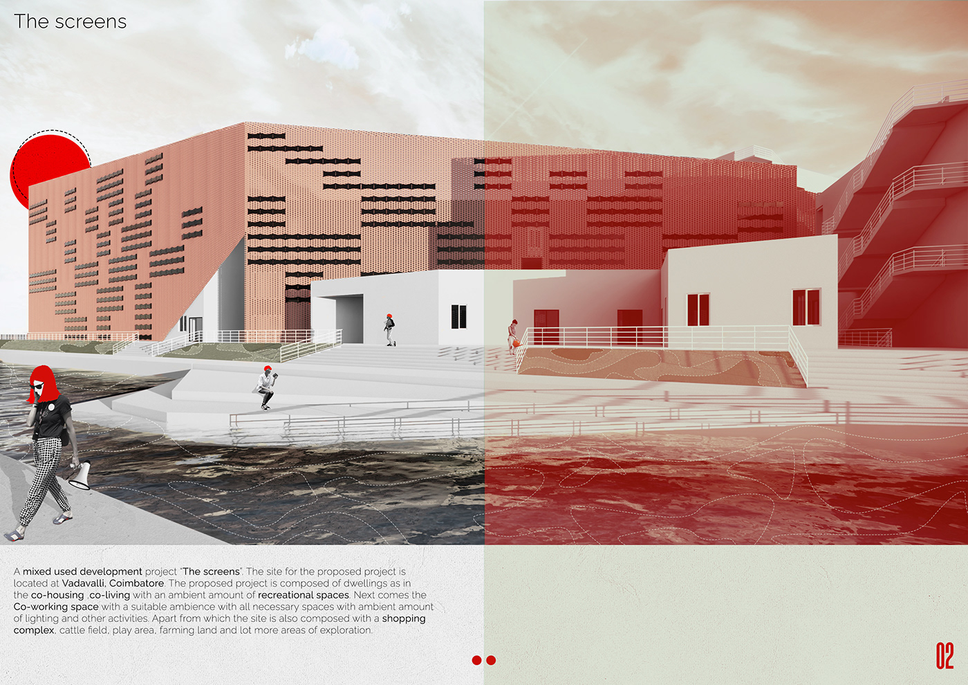 architectural architecture Competition minimal portfolio red Retro typography   Undergraduate Portfolio vintage