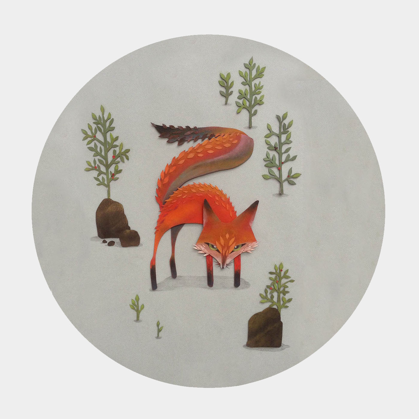 Little fox collage in pastel by Shann Larsson