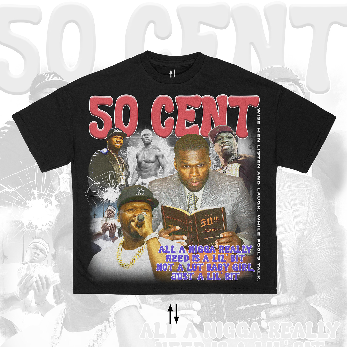50cent 90s bootleg clasic design tshirt hiphop RAPP TEE rapper Retro vintage