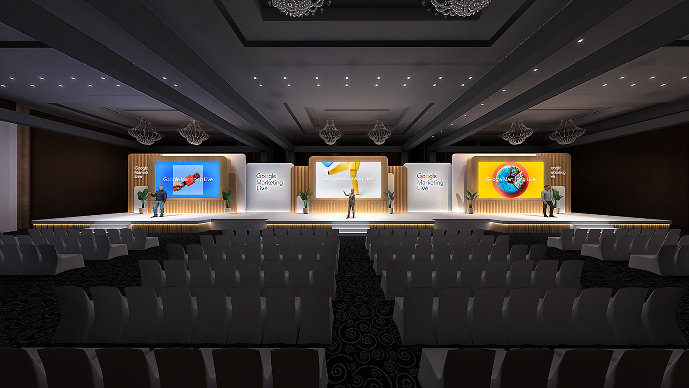google Event Stage Render visualization conference corporate brand identity STAGE DESIGN Exhibition 