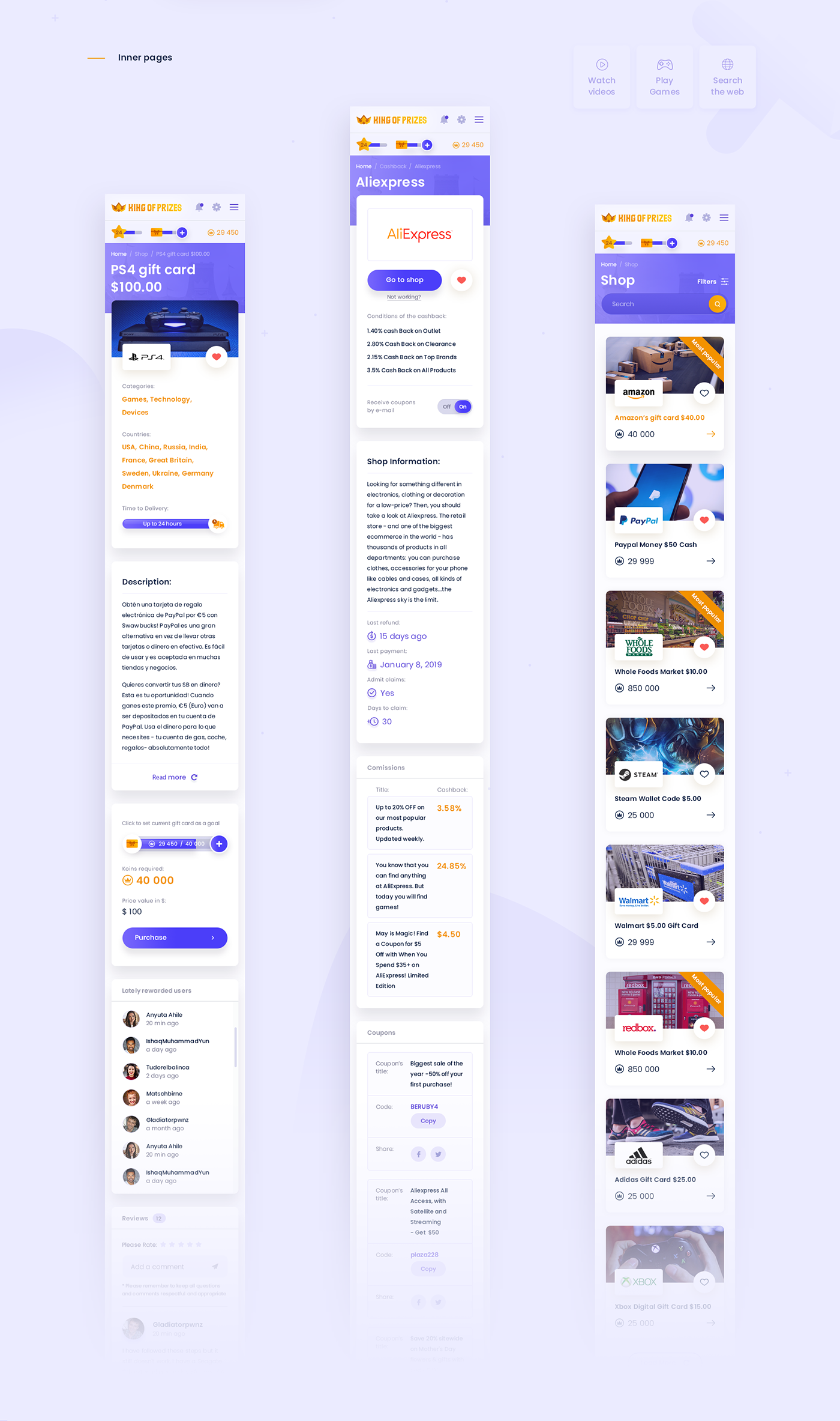 Web ux UI home page purple mobile Blog game discount motion