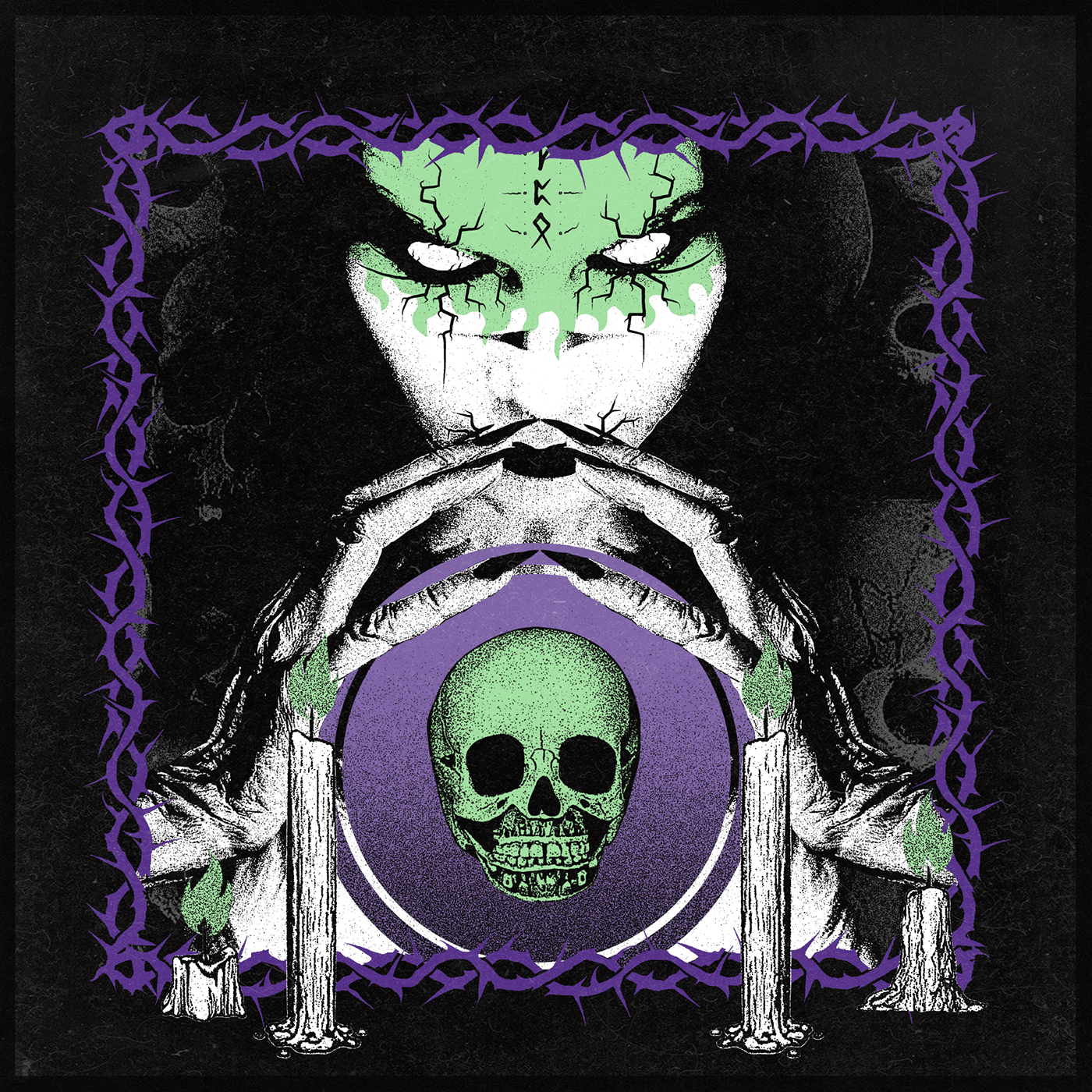 black dark Digital Art  horror occult Retro skeleton skull witch