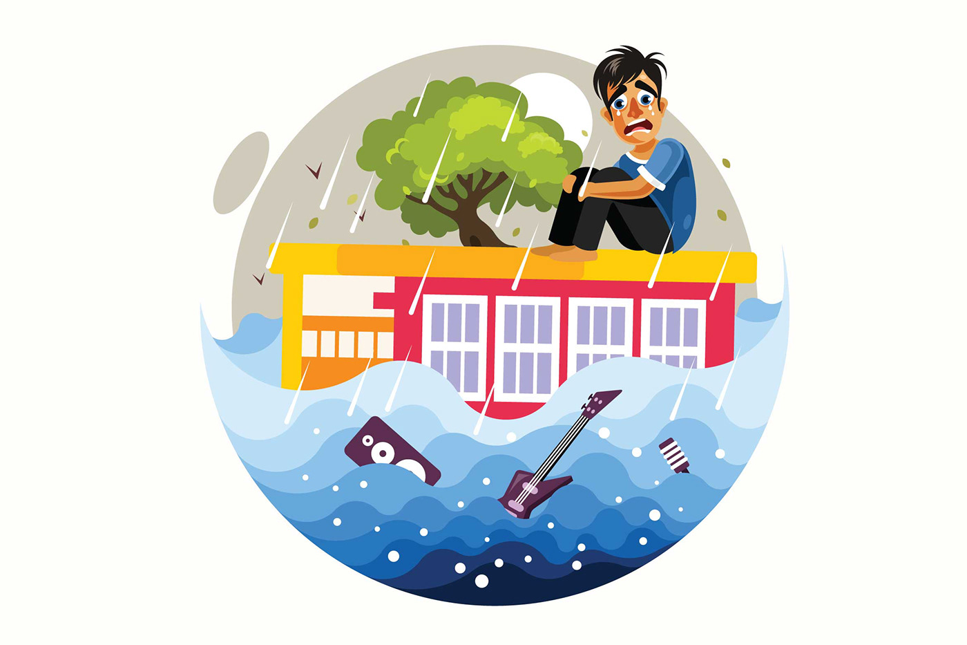 cartoon disaster Floods ILLUSTRATION  new rain sad Style vector water