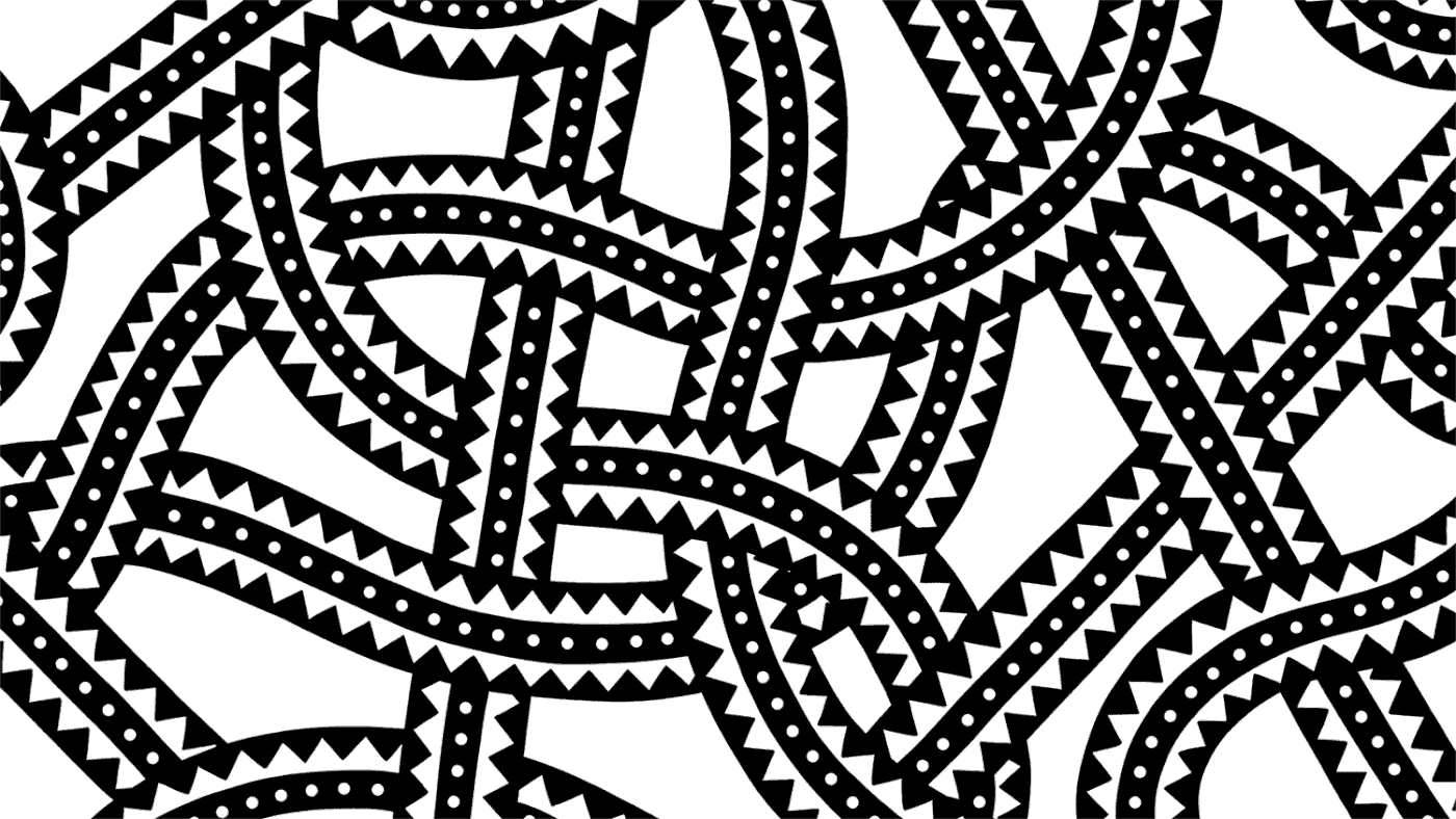 An animated abstract black and white pattern depicting intertwined flashy strips.