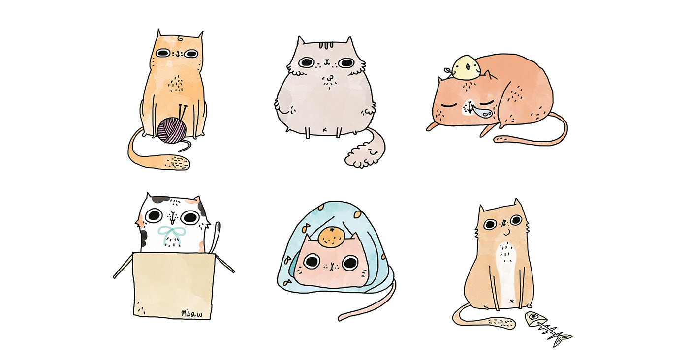 cats watercolor Sweets happy