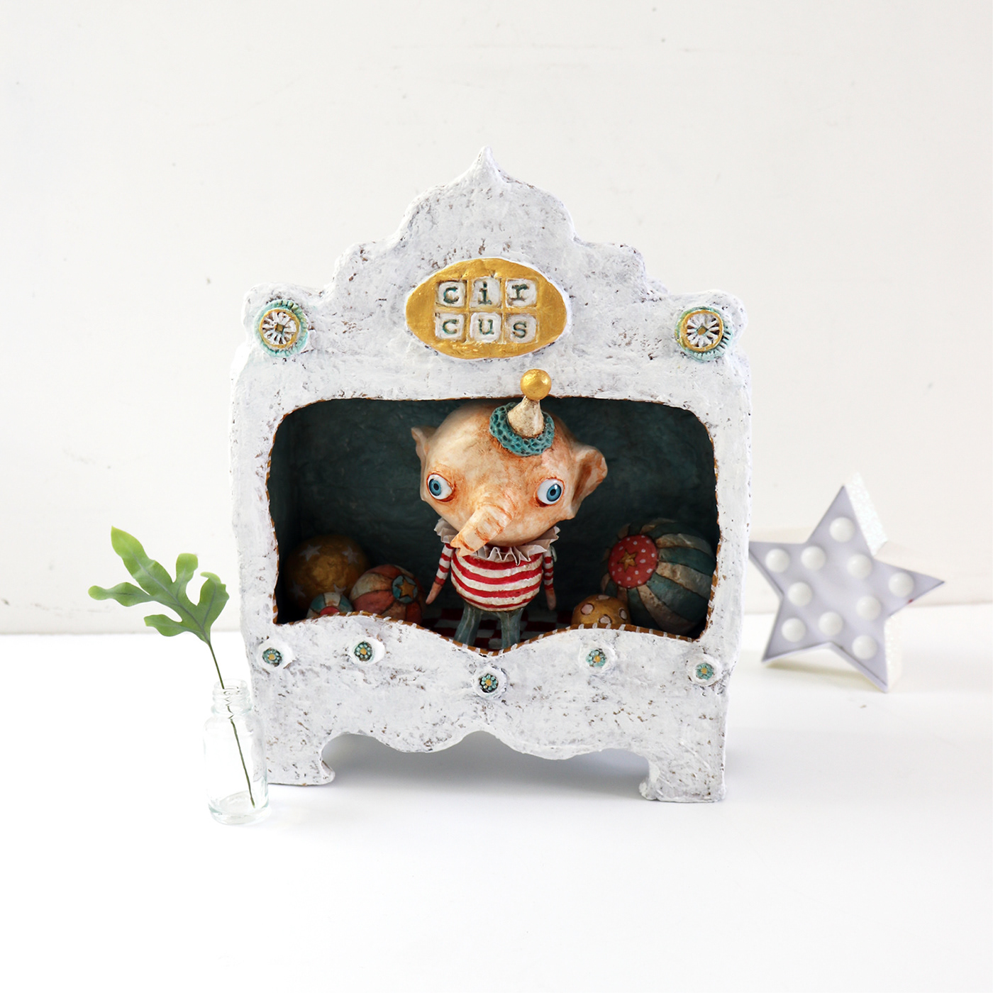 shadowbox cabinet sculpture elephant character circus theme