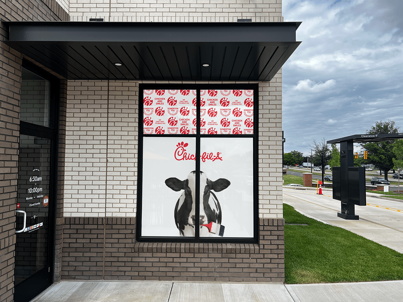 Advertising  chicken Chickfila graphic design  identity Mockup typography   Window window art