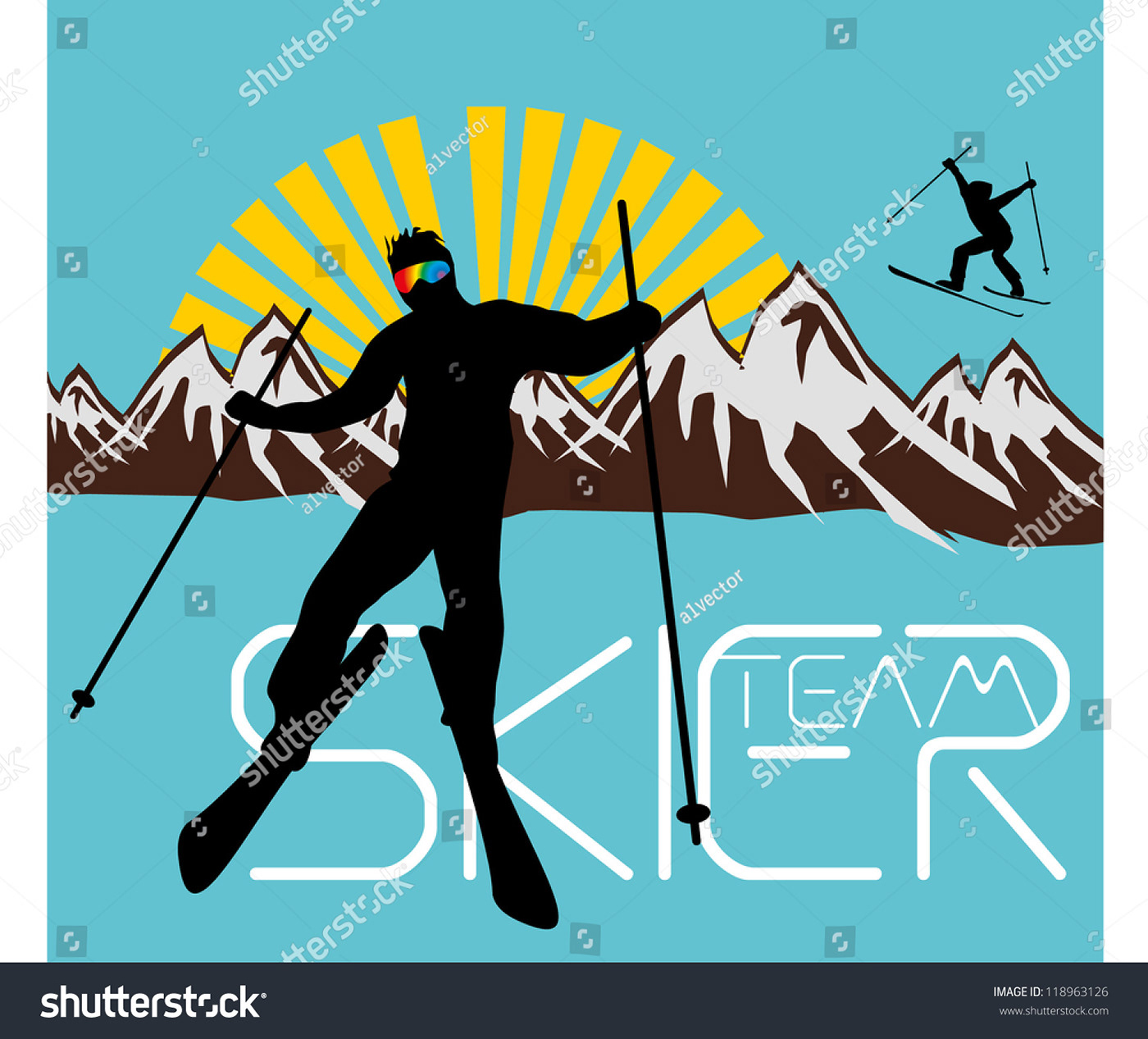 skier vector winter sports Fashion  tees graphic spirit Fall athletic