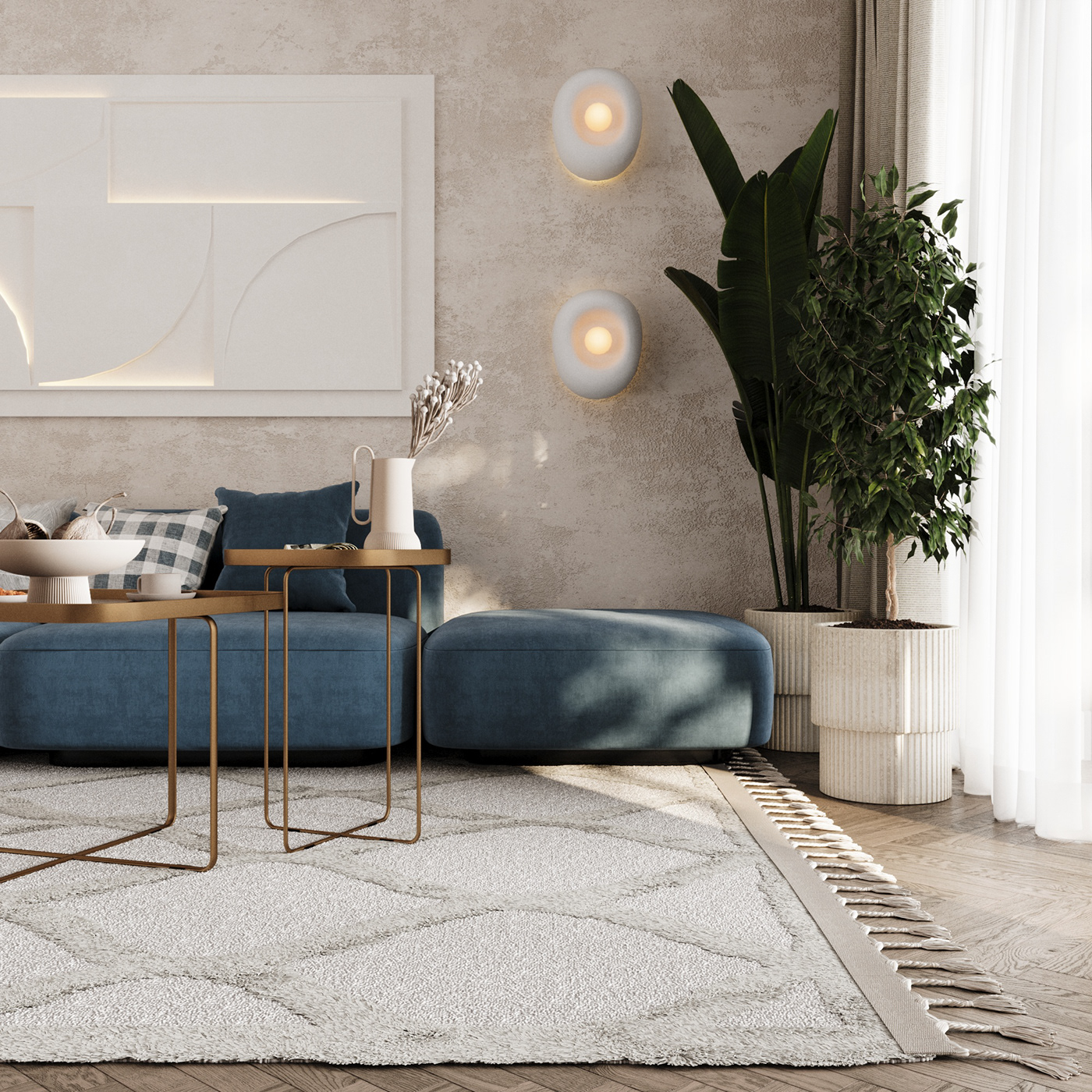 3D archviz modern Render visualization living room decoration Plant sofa Interior
