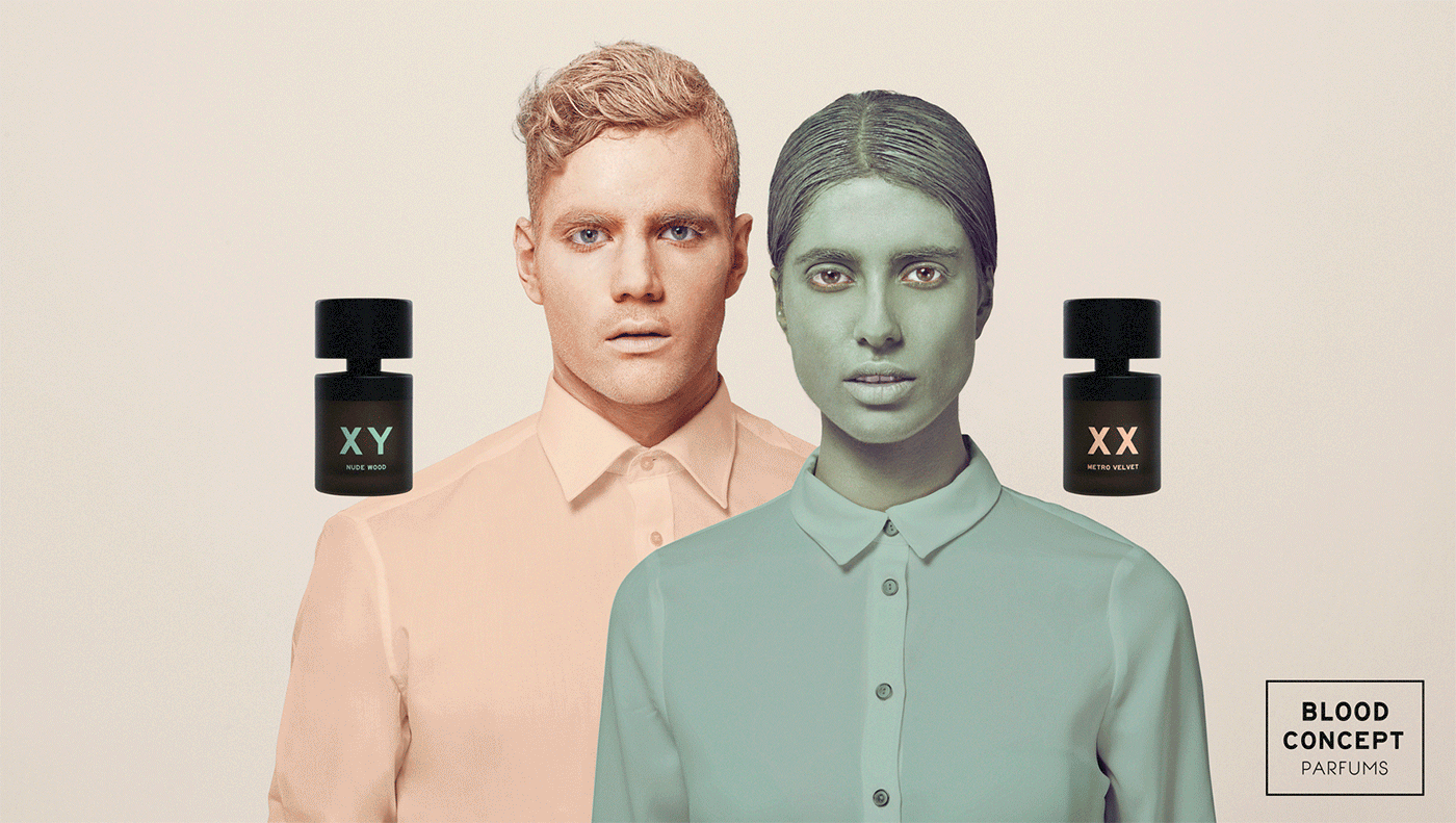 adverting campaign parfum colour Painted portrait unisex Gender