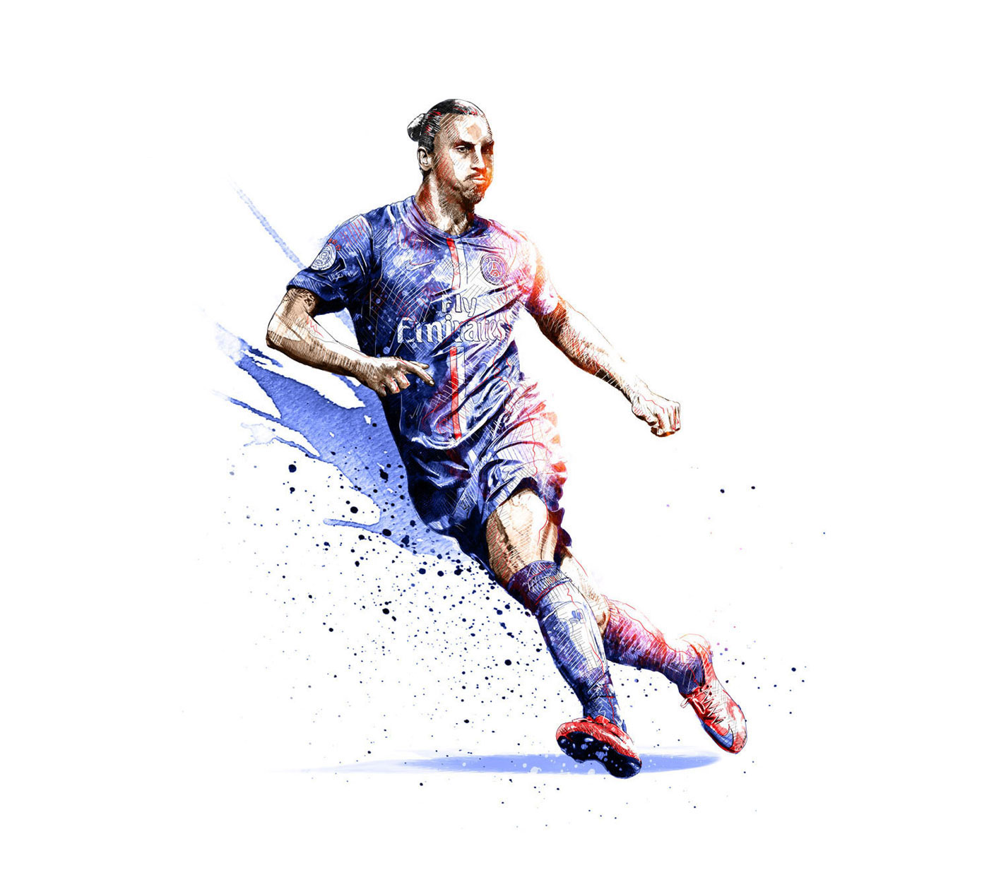 sport watercolor ink digital wacom photoshop football soccer Pirlo basketball