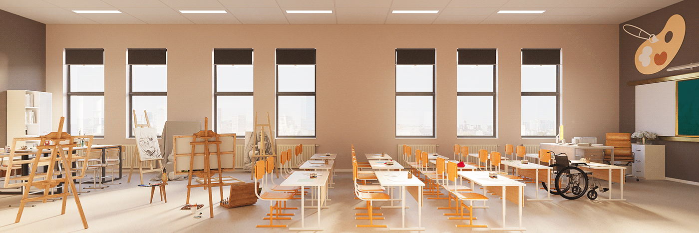 3ds max corona school classroom interior design  visualization Render
