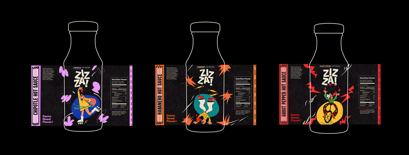 bottles branding  Character design  Circus Drawing  heat hot sauce ILLUSTRATION  labels spicy