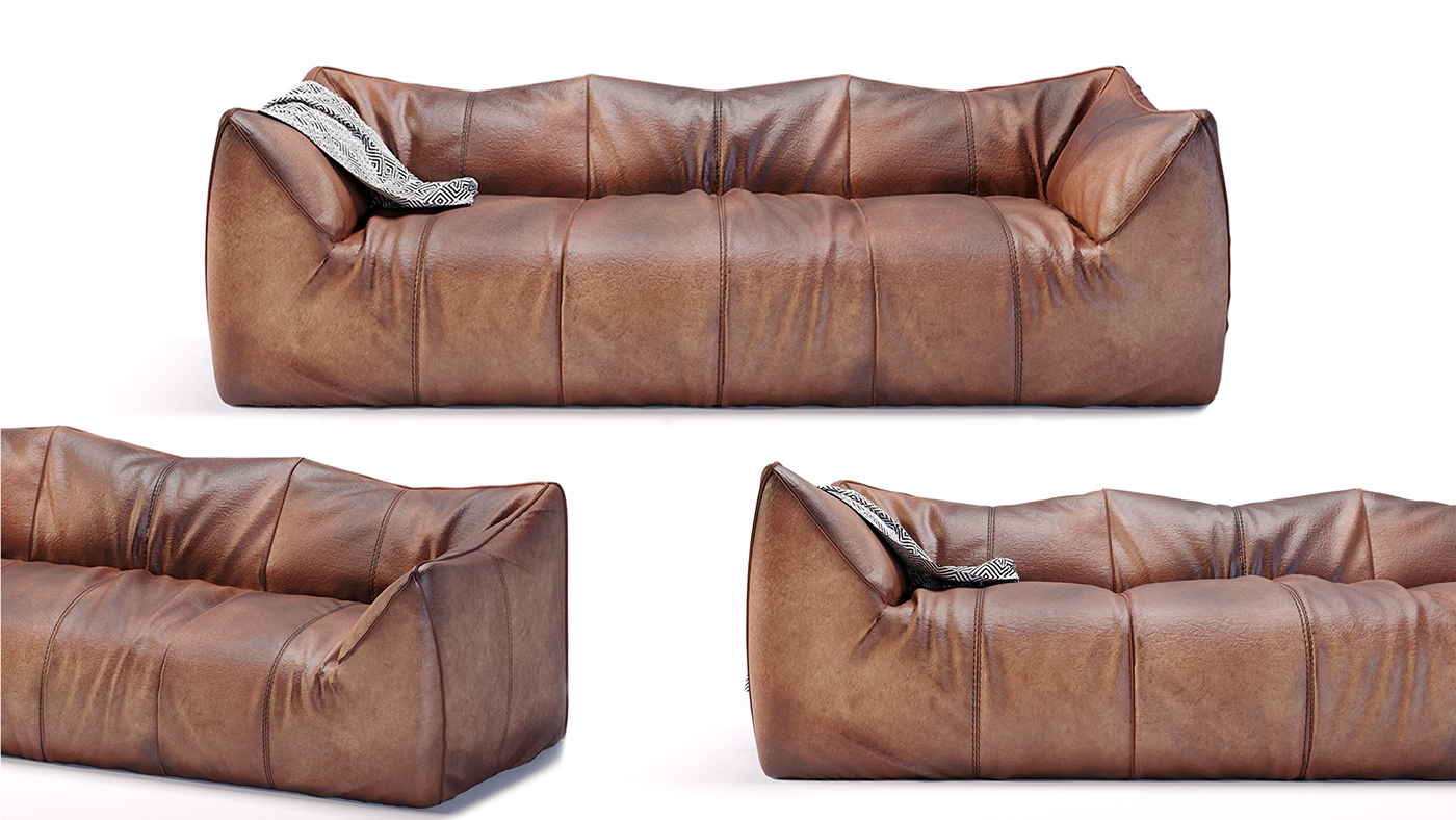 3D 3ds max archviz BB Italia design furniture leather modern props sofa