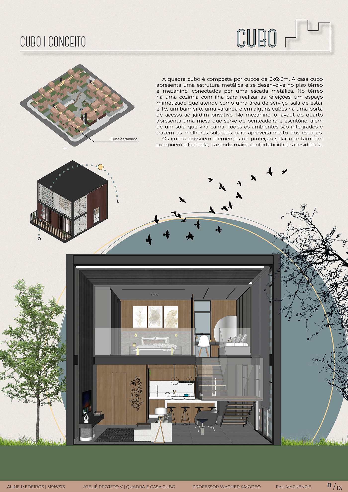 ARQUITETURA casa cubo cubo FAU MACK interior design  Mackenzie Projeto 5 projeto v quadra cubo Render