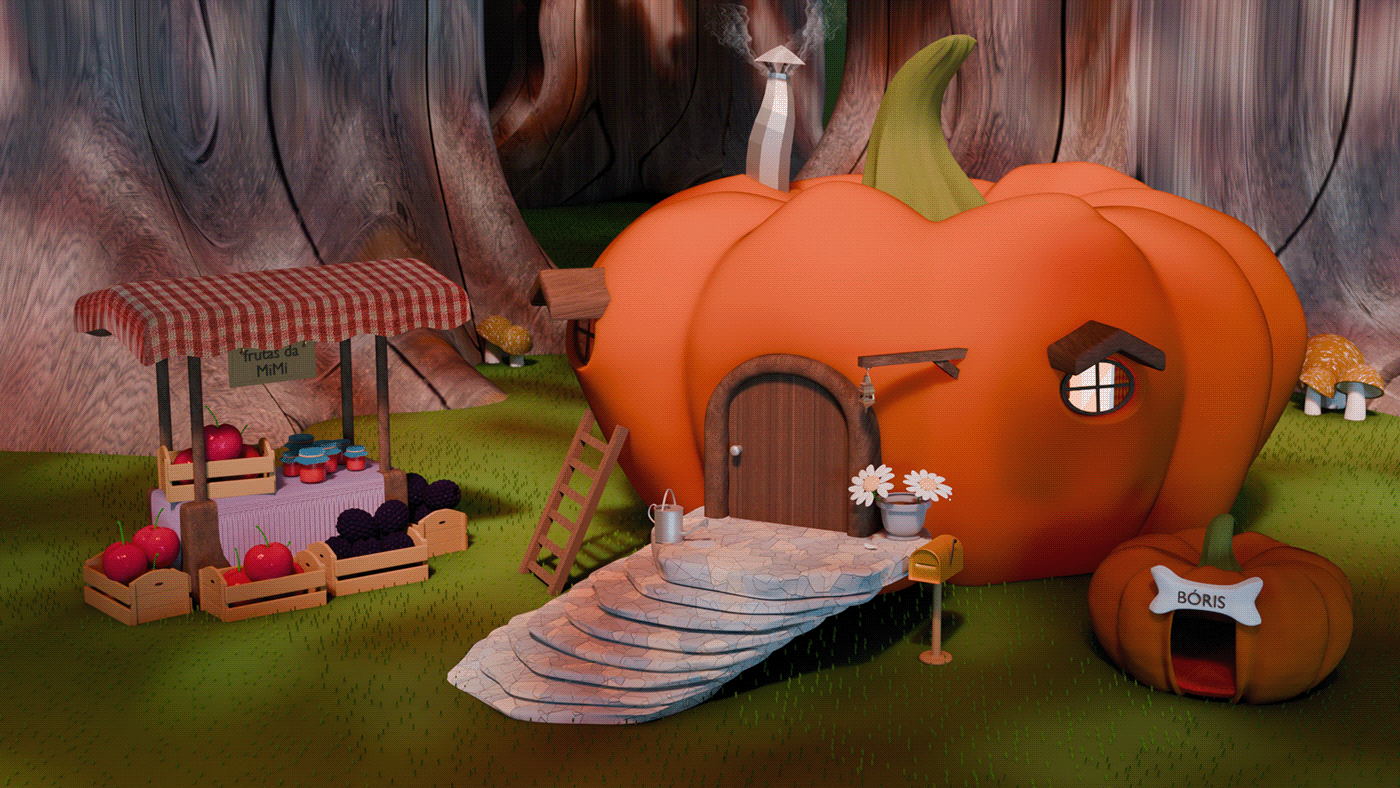 blender 3D 3d modeling Fruit house pumpkin Digital Art  cartoon subdvision modeling