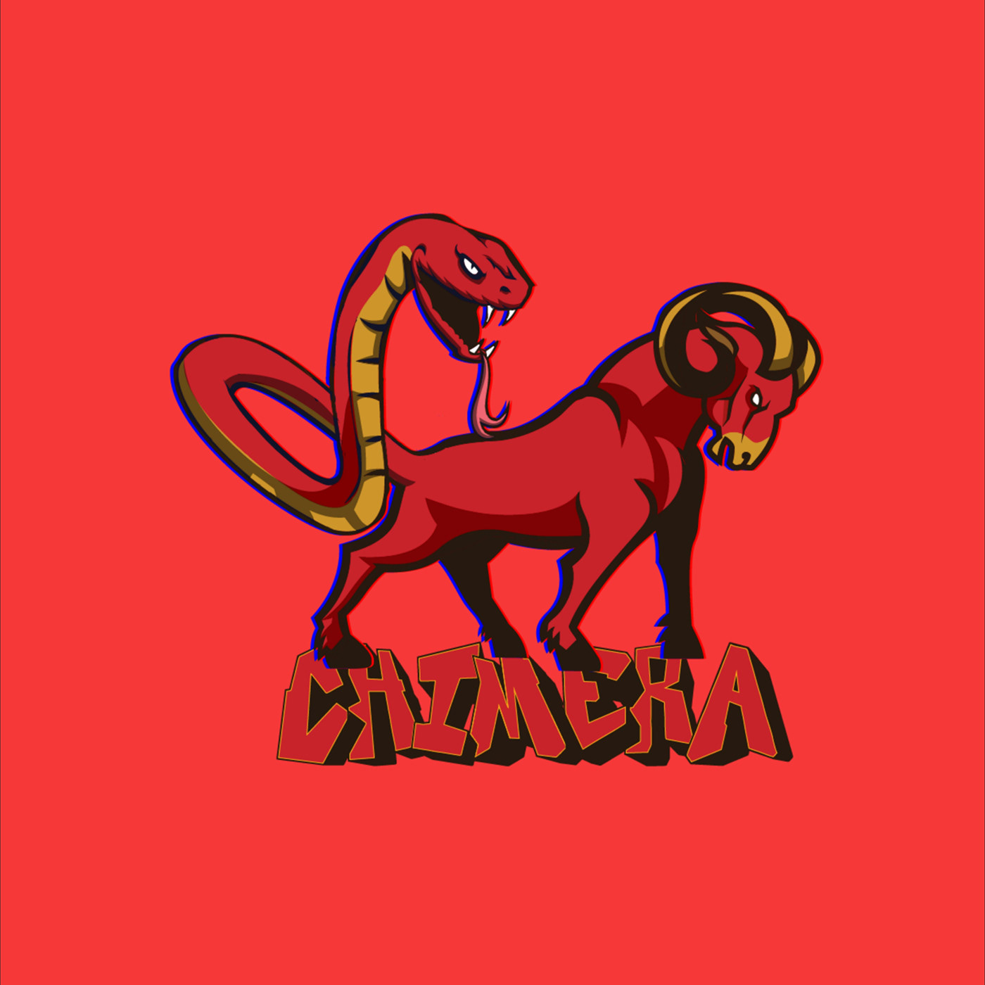 chimera logo design red animals mutants snake goat