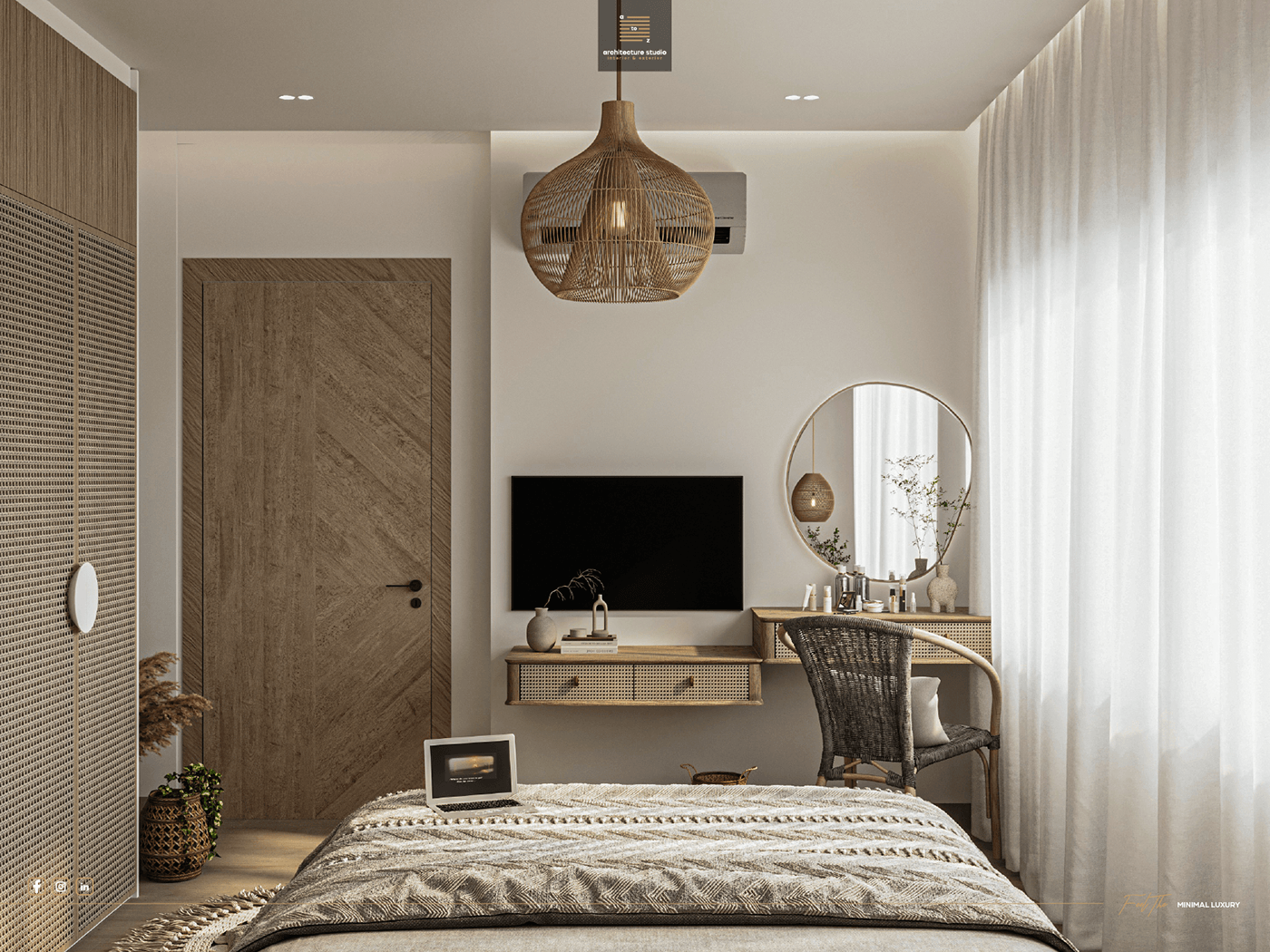 bohemian boho design visualization architecture Render interior design  3ds max corona bedroom