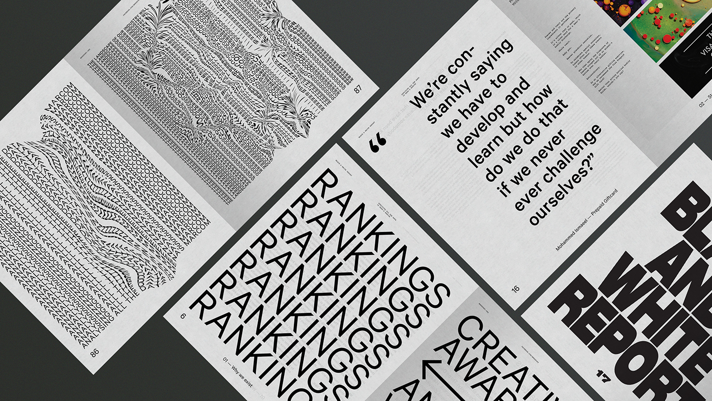 design typography   report Awards Layout black and white Photography  newsprint