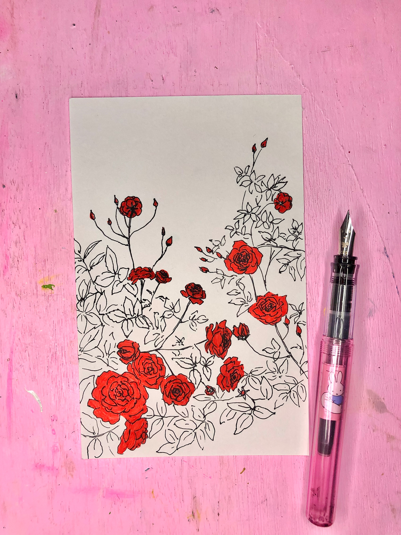 fountain pen Drawing  sketchbook plants ink on paper paper draw Roses Tree  Flowers line art comic black ink write story Holiday relax calm sketch life Hong Kong pens freehand story teller solitude healing therapy mood helpless pink colorful colors City Life city lonely 琉璃   art عربي